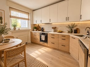 Mehr als nur vier Wände: Balkon, Grün und eigene Garage in Essen-Stadtwald - Küche-KI-Mustereinrichtung