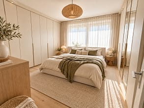 Mehr als nur vier Wände: Balkon, Grün und eigene Garage in Essen-Stadtwald - Schlafzimmer-KI-Mustereinrichtung